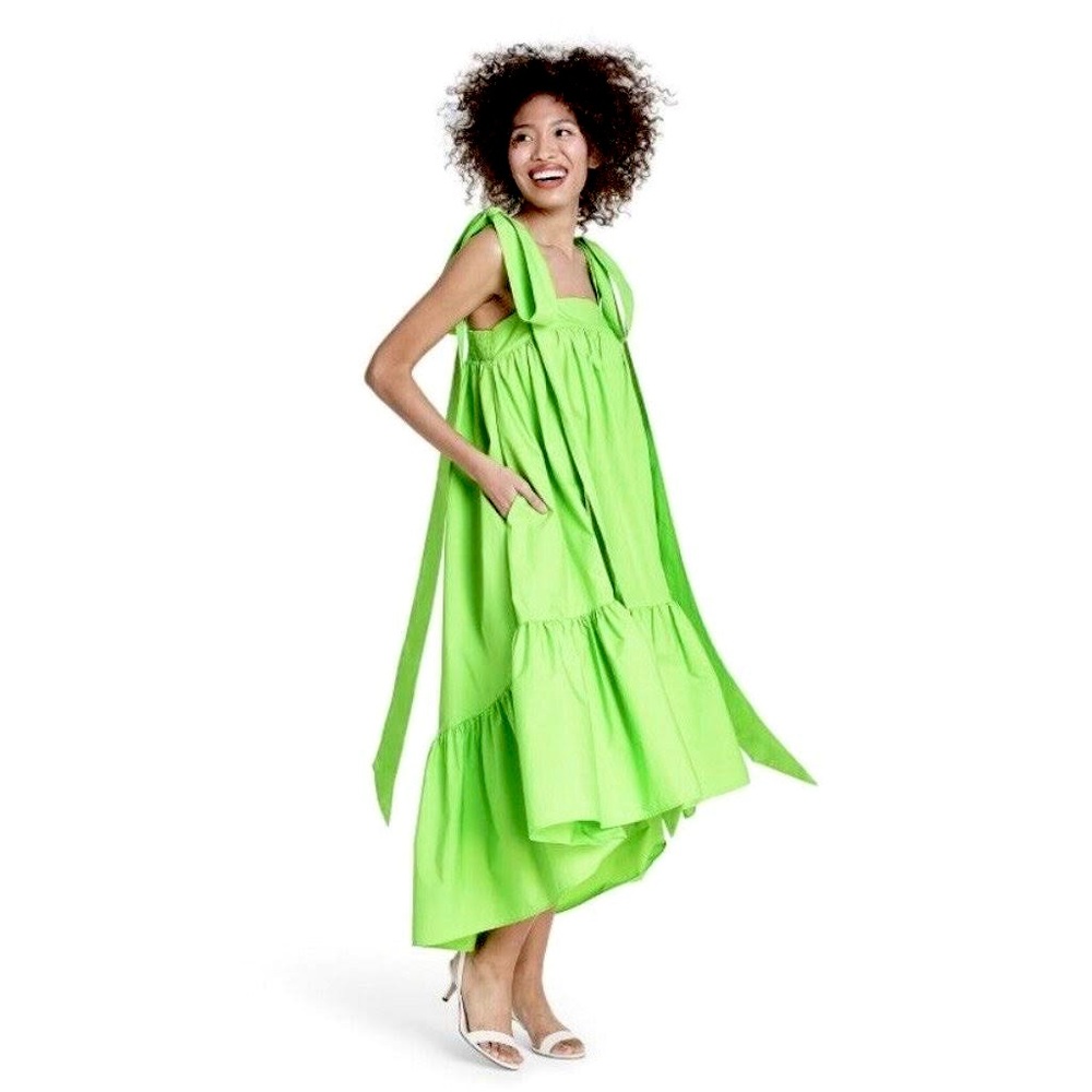 Christopher John Rogers x Target Neon Green Tie Strap Midi High Low Dress XXS